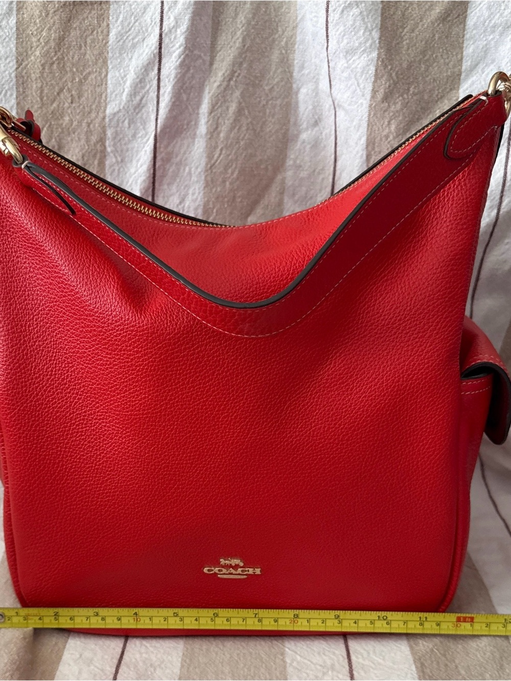 Coach Red Pebbled Leather Hobo Shoulder Bag with Gold Hardware
